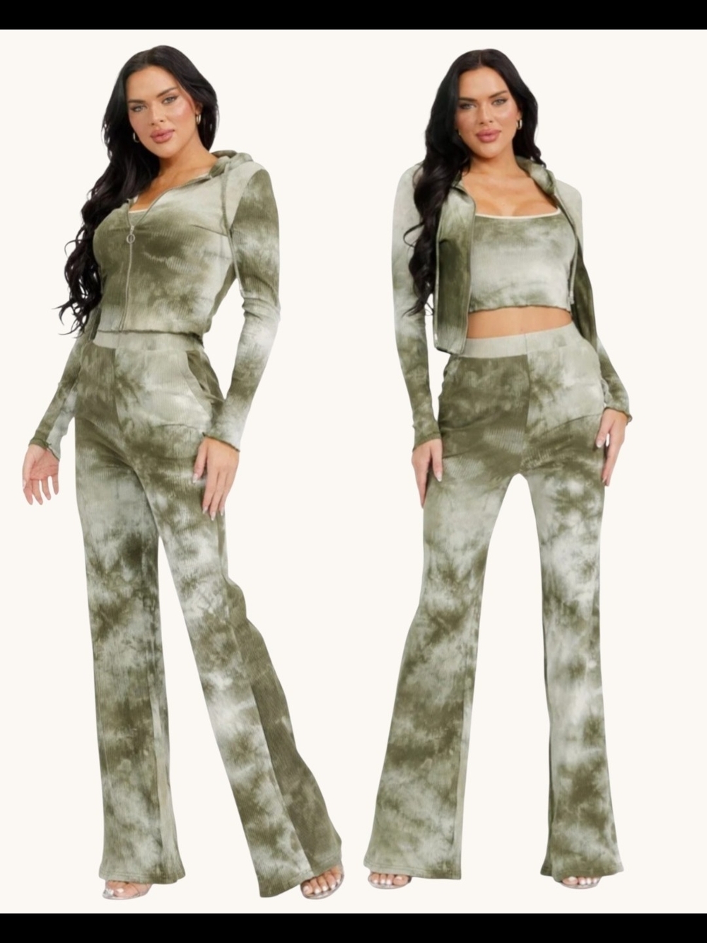 ROSEVELVET 3 PIECE OLIVE TIE DYE SET